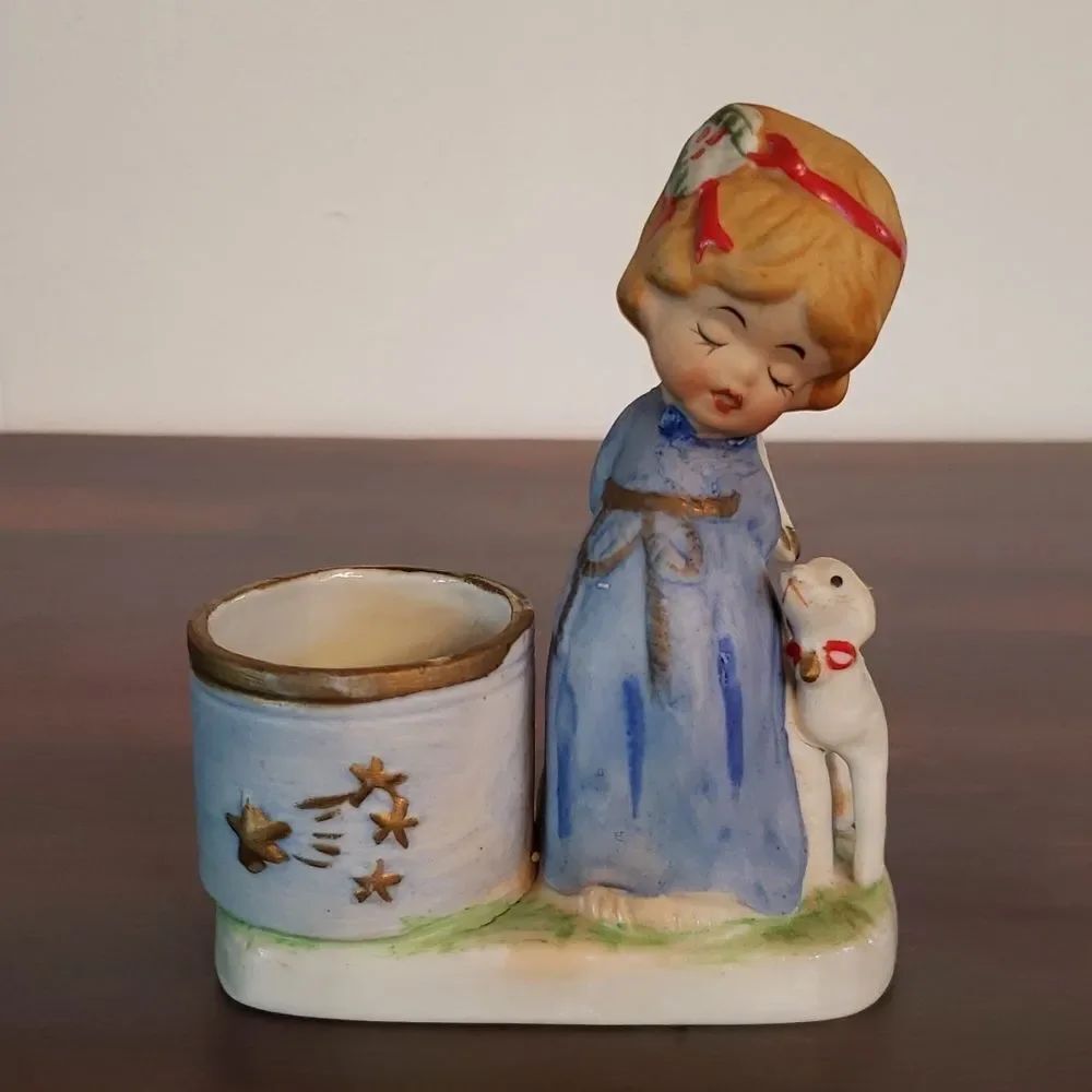 Vtg Jasco Christmas Luvkins Hand-Painted Bisque Porcelain Angel Candle (1978)